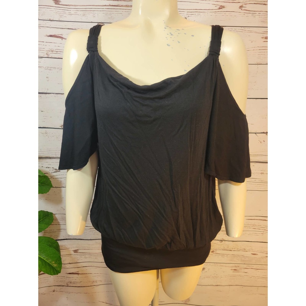 NWT White House Black Market Black Cold Shoulder Rayon Top Women's Size Small